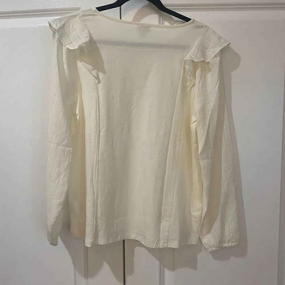 Jcrew ruffle top with sheer sleeves